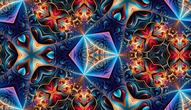Fototapeta Intricate Heart Fractal Kaleidoscope in Blue and Red