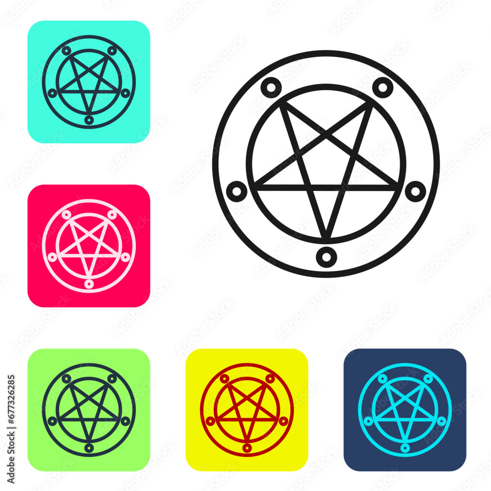 Poster black line pentagram in a circle icon isolated on white background. magic occult star symbol. set ic