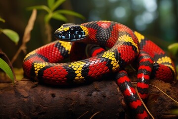 A coral snake displaying its bright, warning coloration