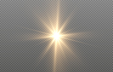 Vector light on isolated transparent background. Sun, rays of light png. Magic glow, golden light png