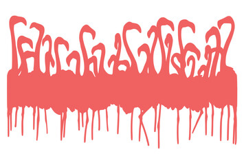 Vector image of a flock of pink flamingos. Long necks and legs. - 677326266