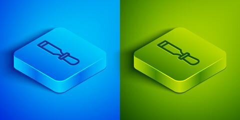 Isometric line Chisel tool for wood icon isolated on blue and green background. Square button. Vector