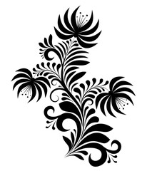 Decorative floral black pattern on a white background.