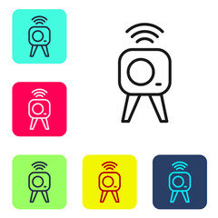 Black line Web camera icon isolated on white background. Chat camera. Webcam icon. Set icons in color square buttons. Vector