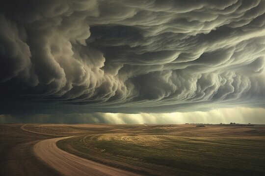 Asperitas clouds undulating beneath a stormy sky canvas