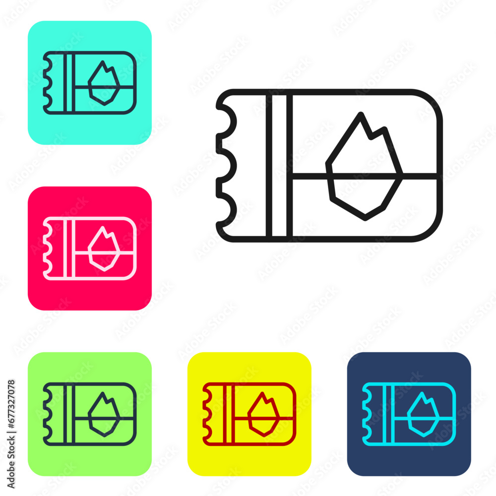 Poster black line ticket in iceland icon isolated on white background. set icons in color square buttons. v