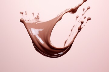 A drop of chocolate milk captured mid-splash against a light gradient