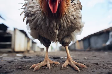  A detailed shot of a chicken’s clawed foot standing on the ground © Dan