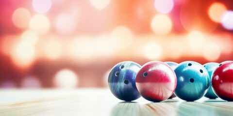 Illustration of bowling balls at a bowling alley.  - obrazy, fototapety, plakaty