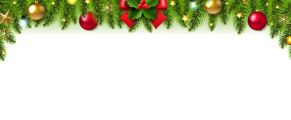 Fototapeta na wymiar Christmas Garland And Christmas Fir Tree White background