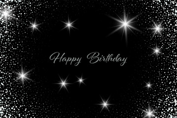 Festive abstract background made of fine silver dust, with text happy birthday