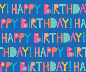 Vector colorful birthday seamless pattern design for gift wrap and other on blue backdrop	