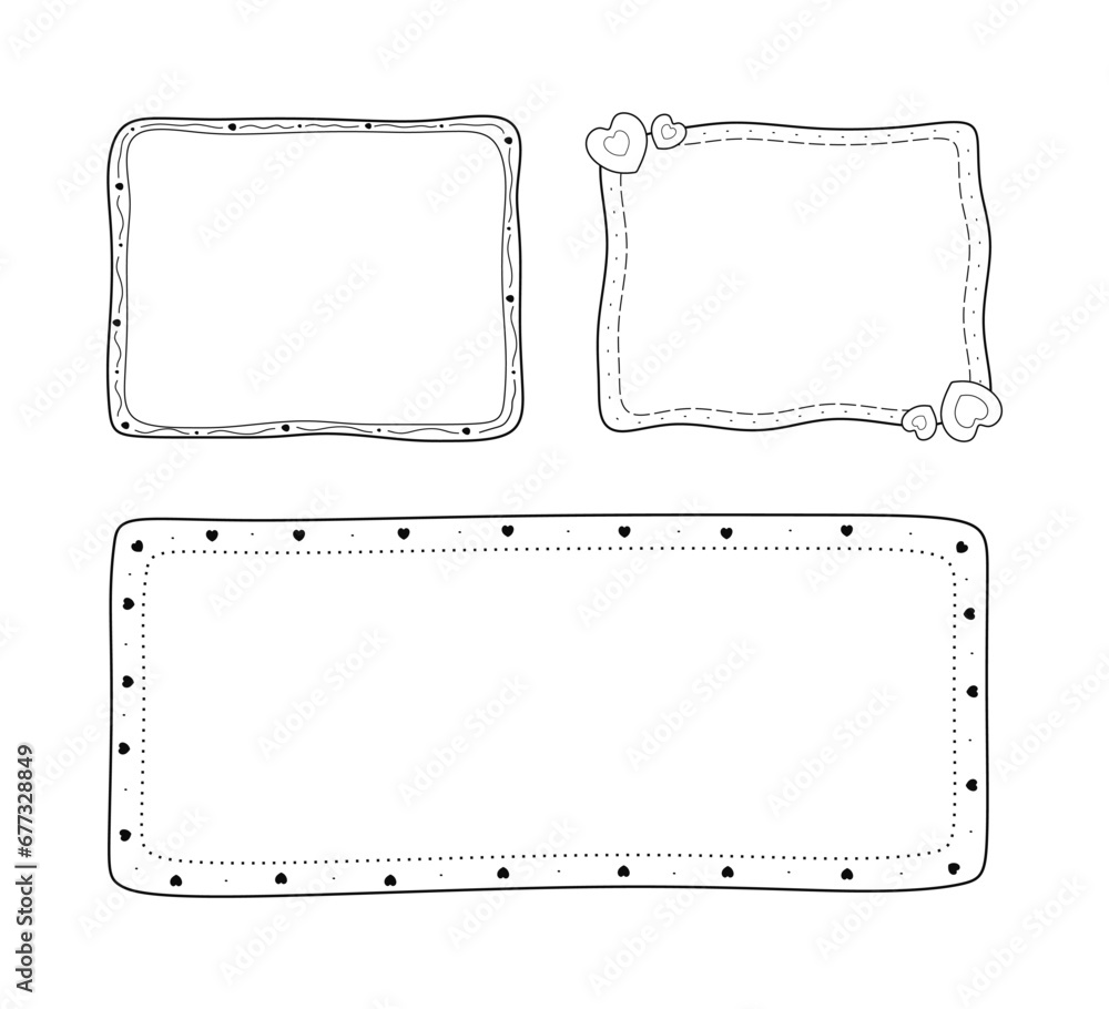 Poster set of vector frames in doodle style. hand drawn frame collection isolated. sketch of picture frame 