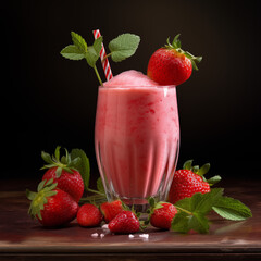 a healthy glass of strawberry shake photograph high quality with black background 