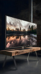 TV screen mockup in modern interior. 3d render illustration.