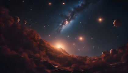 Fantasy space background with planets. stars and nebula. 3d rendering