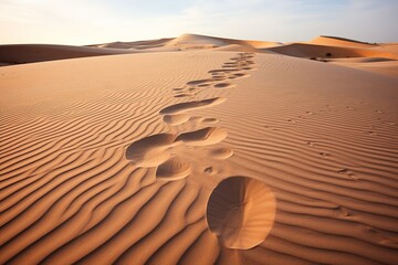 An intricate labyrinth of animal tracks crisscrossing a single pristine sand dune - obrazy, fototapety, plakaty