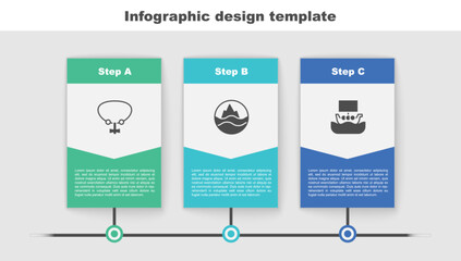 Set Necklace with gem, Sea and waves and Viking ship Drakkar. Business infographic template. Vector