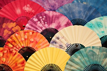 Vibrant Collection of Open Chinese Fans in Colorful Patterns