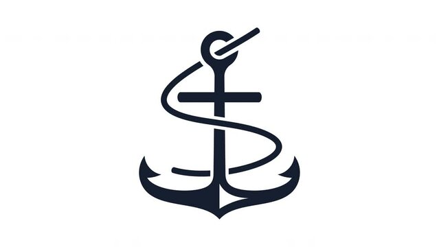 Sea anchor with rope graphic animation. 4K resolution. Ship or boat anchor with transparent background motion design