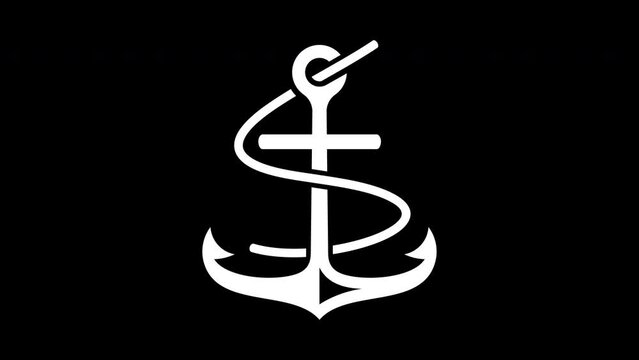 Sea anchor with rope graphic animation. 4K resolution. Ship or boat anchor with transparent background motion design