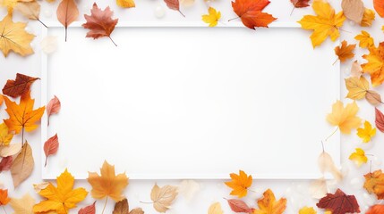 Fall leaves background with orange colorful leaves filling entire frame. Seamless Bright Fall Autumn Leaves Border. Autumn leaves border frame with space text on transparent background