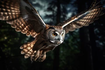 Foto op Aluminium An owl in flight, hunting under the moonlight © Dan