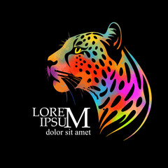 Cheetah rainbow logo. hand drawing. Not AI, Vector illustration