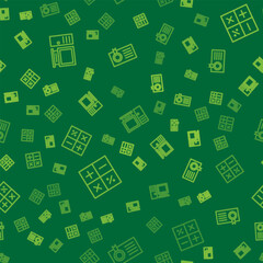 Set line Computer monitor, Calculator and Certificate template on seamless pattern. Vector