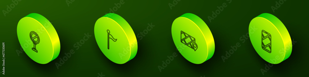 Poster set isometric line stop sign, location marker, city map navigation and icon. vector