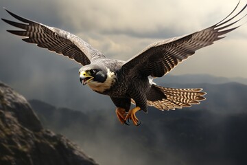 A peregrine falcon diving at top speed, wings tucked