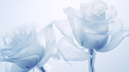  a couple of white flowers sitting on top of a blue counter top next to a vase with flowers in it.