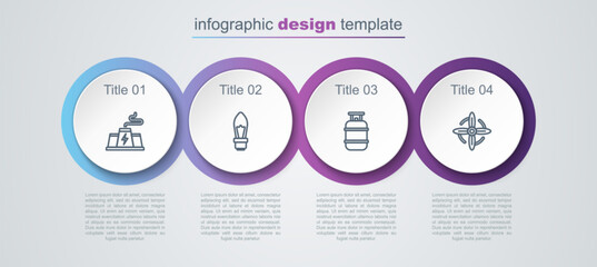 Set line Power station plant factory, Light bulb, Propane gas tank and Wind turbine. Business infographic template. Vector