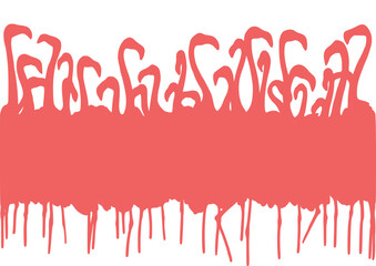 Vector image of a flock of pink flamingos. Wall of birds, pink background. - 677331493