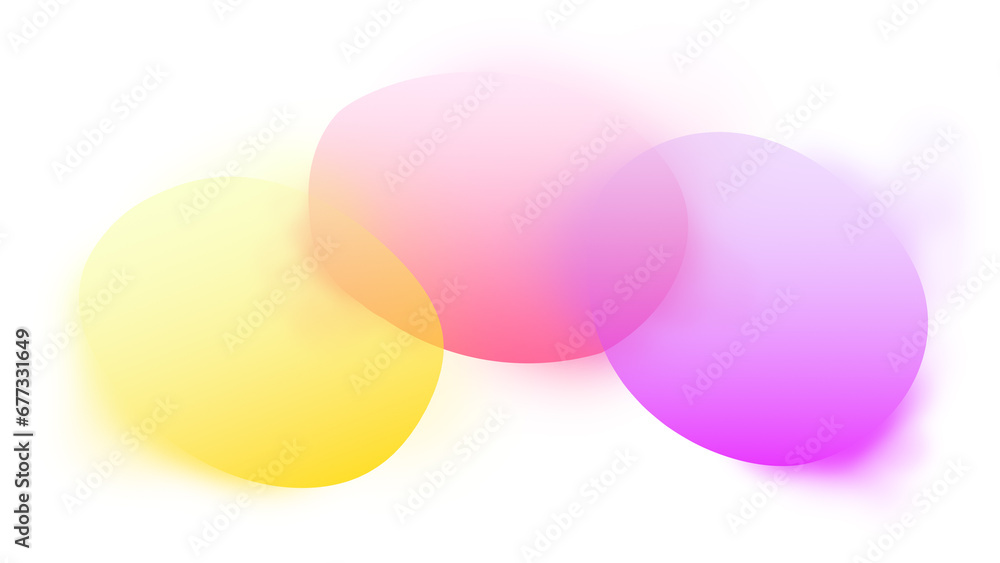 Poster three transparent, uneven and overlapping colorful roundish blobs on white. abstract high resolution