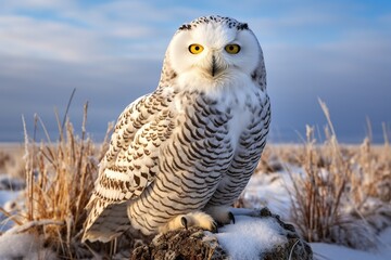 Fototapeta premium A regal snowy owl scanning the tundra for prey