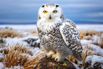 A regal snowy owl scanning the tundra for prey