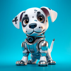 Fototapeta premium Toy robot dog on a blue background 
