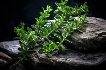 Aromatic thyme branches on stone