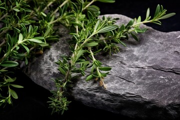 Aromatic thyme branches on stone