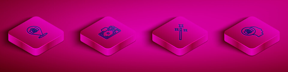 Obraz premium Set Isometric line Photo camera, retouching and icon. Vector