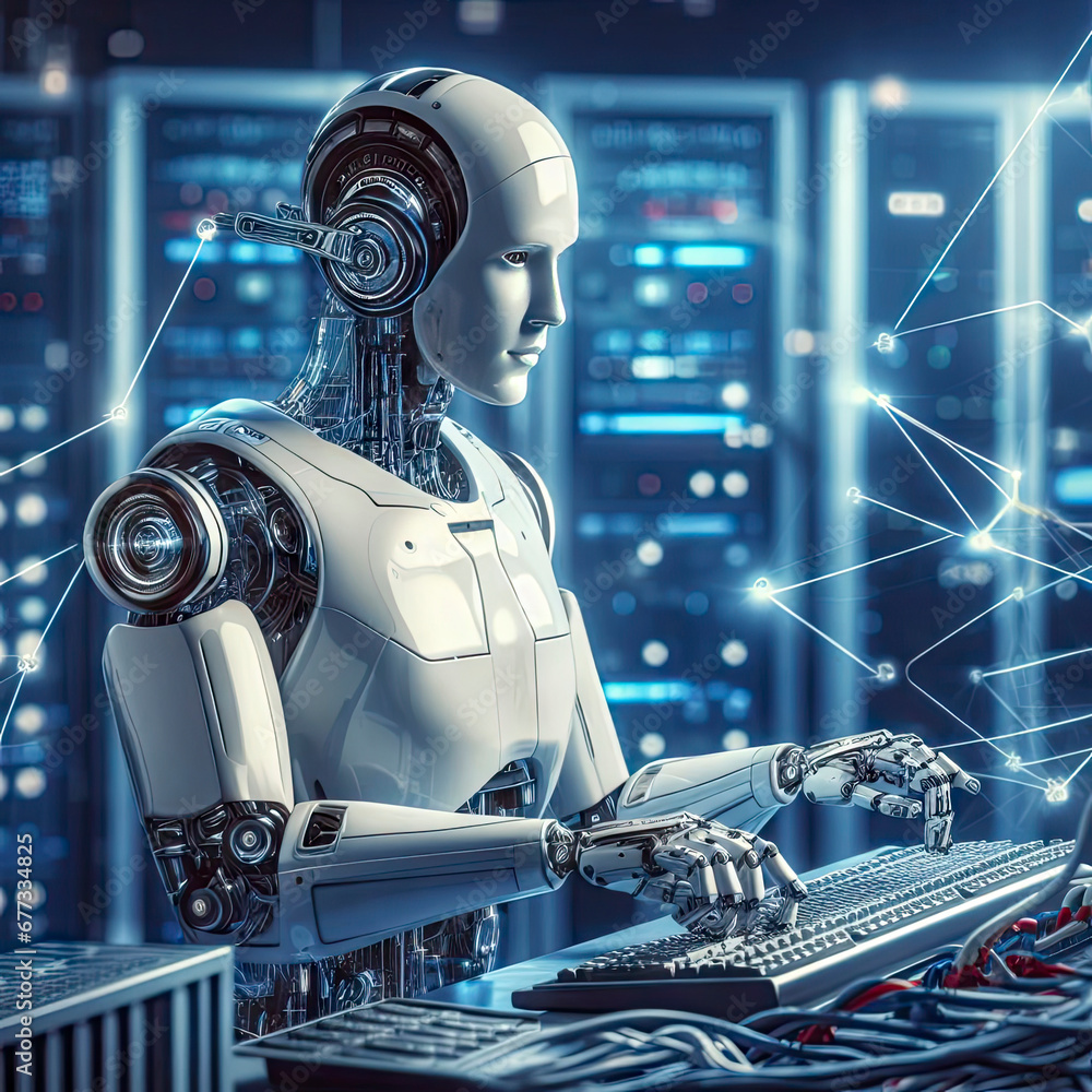 Aufkleber artificial intelligence robot develops software. ai generative