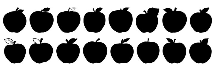 Apple fruit silhouettes set, large pack of vector silhouette design, isolated white background