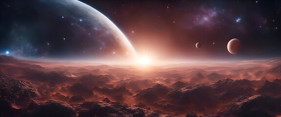 Fantasy alien planet in space. 3D rendering. Elements of this image furnished by NASA