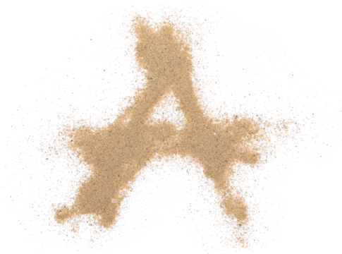 Sand alphabet letter A, symbol isolated on white, clipping path
