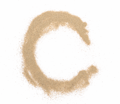 Sand alphabet letter C, symbol isolated on white, clipping path
