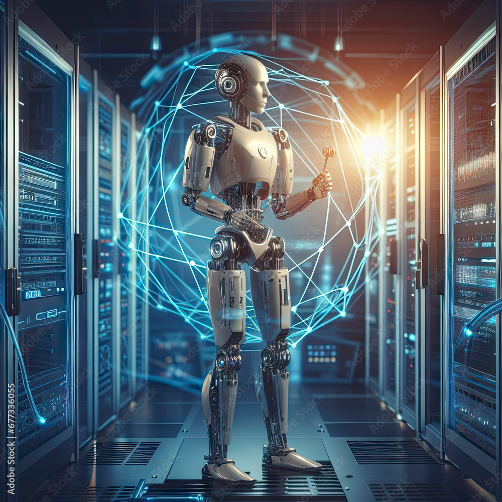 Aufkleber artificial intelligence robot develops software. ai generative