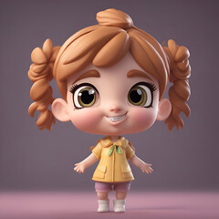 Cute Little Girl with Braid Hairstyle. 3D Render