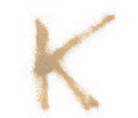 Sand alphabet letter K, symbol isolated on white, clipping path
