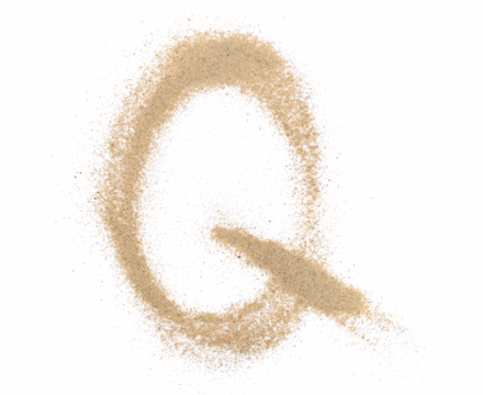 Sand alphabet letter Q, symbol isolated on white, clipping path
